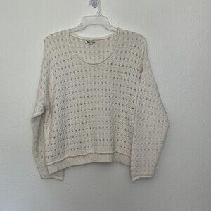 Roxy Womans White Sweater Boho Boxy Beachy Medium